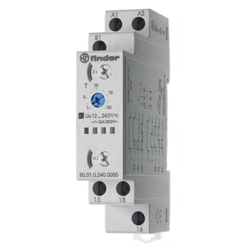 FINDER Univerzális időrelé, 16A, multifunkc, 12-240V/AC/DC, 0,1s-20h, 1W (800102400000) (80.01.0.240.0000)