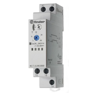 FINDER Meghúzás késlelt.időrelé, 16A, 24-240V/AC/DC, 0,1s-20h, moduláris (801102400000) (80.11.0.240.0000)