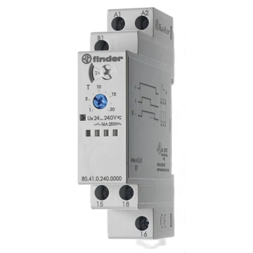 FINDER Ejtéskésleltetésű időrelé, 16A, 12-240V/AC/DC, 0,1s-20h (804102400000) (80.41.0.240.0000)