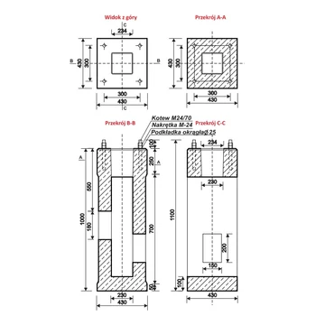 Beton alaptest Foundation FP2 100/43 4xM24/430x1000x300 mm, 250kg (SBS-F100/43)