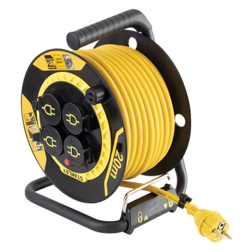 STANLEY kültéri kábeldob, 20 m, IP44-es védelem, kábelvezető, masszív fém láb, H07RN-F 3G1,5 mm2 kábel, max. 3000 W (SXECCL27ARE)