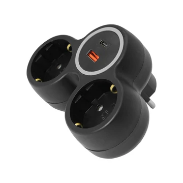 COMMEL Elosztó dugalj , 2x2P+F + 1x USB-C+USB-A töltő 16A 250V~, fekete (240-803)