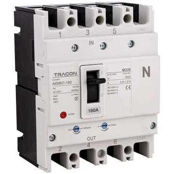TRACON Kompakt megszakító, 4P, 160A, Ir=(0,8-1,0)In, 400/415V, 50/60Hz, Icu=36kA, Ics=25kA (AKMN1-160)