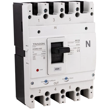 TRACON Kompakt megszakító, 4P, 400A, Ir=(0,8-1,0)In, 400/415V, 50/60Hz, Icu=50kA, Ics=35kA (AKMN3-400)
