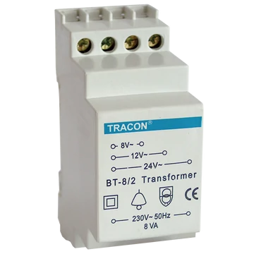 TRACON Biztonsági (csengő) transzformátor, 230V / 8-12-24V AC, max.8 VA (BT-8/2)