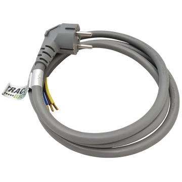 TRACON Csatlakozódugó kábellel, szürke, 3x2.5mm2, 1,5m, 16A, 250VAC, H05VV-F, 3680W (DUAL Schuko/French) (DVK3X2,5-1,5)