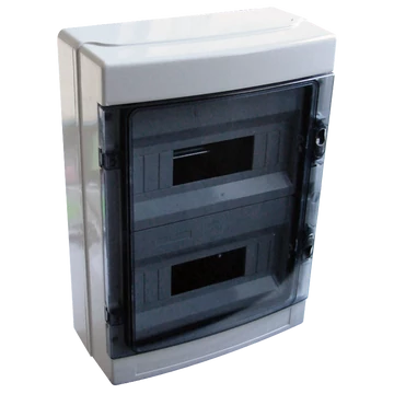 TRACON Falon kívüli elosztódoboz, átlátszó ajtóval, N/PE sínnel, 2x12 mod, HxWxD=415x300x140mm, IP65, 660V AC, 1000 V DC (EDFKIP65-12/2)