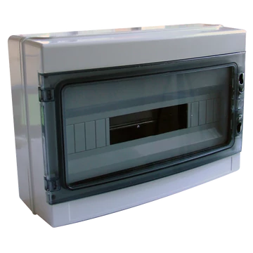 TRACON Falon kívüli elosztódoboz, átlátszó ajtóval, N/PE sínnel, 1x18 mod, HxWxD=285x410x140mm, IP65, 660V AC, 1000 V DC (EDFKIP65-18/1)