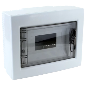 TRACON Falon kívüli elosztódoboz, füstszínű-sík ajtóval, NPE nélkül, 1x8 (8) modul, IP40, (HxWxD=195x240x90mm) (EDFKS-8/1)