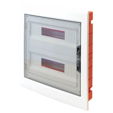 TRACON Süllyesztett elosztódoboz, füstszínű-sík ajtóval, NPE nélkül, 2x18 (36) modul, IP40, (HxWxD=480x440x90mm) (EDSS-18/2)