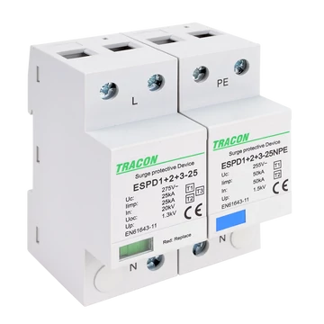 TRACON T1+T2+T3 AC típusú túlfeszültség levezető, egybeépített, Uc:275V; Iimp:25/100kA; In:25/100kA; Uoc:20kV; Up:1,3kV; 1+1 (ESPD1+2+3-25-1+1P)
