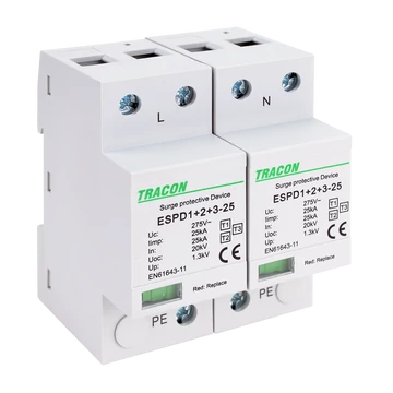 TRACON T1+T2+T3 AC típusú túlfeszültség levezető, egybeépített, Uc:275V; Iimp:25kA; In:25kA; Uoc:20kV; Up:1,3kV; 2P (ESPD1+2+3-25-2P)
