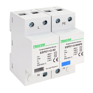 TRACON T1+T2 AC típusú túlfeszültséglevezető, egybeépített, Uc:385V; Iimp:50/100kA; In:50/100kA; Up:2,5kV; 1+1P (ESPD1+2-50-1+1P)