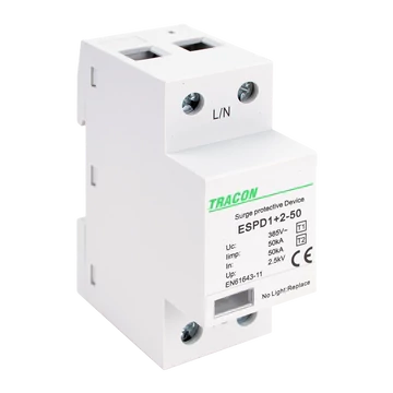 TRACON T1+T2 AC típusú túlfeszültséglevezető, egybeépített, Uc:385V; Iimp:50kA; In:50kA; Imax:160kA; Up:2,5kV; 1P (ESPD1+2-50-1P)