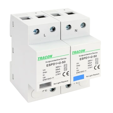 TRACON T1+T2 AC típusú túlfeszültséglevezető, egybeépített, Uc:385V; Iimp:50kA; In:50kA; Imax:160kA; Up:2,5kV; 2P (ESPD1+2-50-2P)