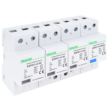TRACON T1+T2 AC típusú túlfeszültséglevezető, egybeépített, Uc:385V; Iimp:50/100kA; In:50/100kA; Up:2,5kV; 3+1P (ESPD1+2-50-3+1P)