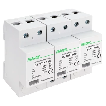 TRACON T1+T2 AC típusú túlfeszültséglevezető, egybeépített, Uc:385V; Iimp:50kA; In:50kA; Imax:160kA; Up:2,5kV; 3P (ESPD1+2-50-3P)