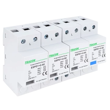 TRACON T1+T2 AC típusú túlfeszültséglevezető, egybeépített, Uc:385V; Iimp:50kA; In:50kA; Imax:160kA; Up:2,5kV; 4P (ESPD1+2-50-4P)
