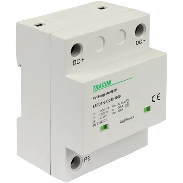 TRACON T1+T2 DC típusú túlfeszültséglevezető, egybeépített, Ucpv: 1200V; Iimp:12,5kA; In:20kA; Imax:50kA; Up:4kV (ESPD1+2-DC50-1000)