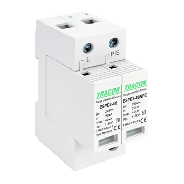 TRACON T2 AC típusú túlfeszültség levezető, cserélhető betéttel, Uc:275/255V; In:20kA; Imax:40kA; Up:1,3/1,5kV; 1+1P (ESPD2-40-1+1P)