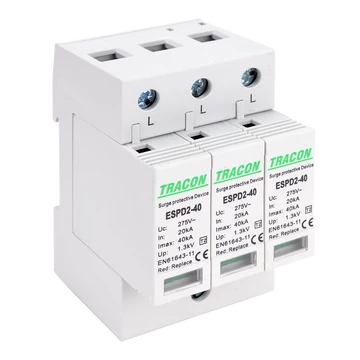 TRACON T2 AC típusú túlfeszültség levezető, cserélhető betéttel, Uc:275V; In:20kA; Imax:40kA; Up:1,3kV; 3P (ESPD2-40-3P)