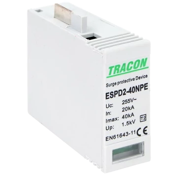TRACON T2 AC típusú túlfeszültség levezető betét 40 NPE, Uc:275/255V; In:20kA; Imax:40kA; Up:1,3/1,5kV (ESPD2-40NPE)