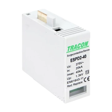 TRACON T2 AC típusú túlfeszültség levezető betét 40 NPE, Uc:275/255V, In:20kA, Imax:40kA, Up:1,3/1,5kV (ESPD2-40NPEO)