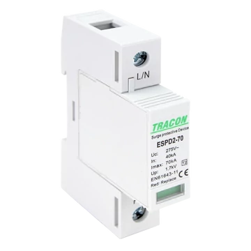 TRACON T2 AC típusú túlfeszültség levezető, cserélhető betéttel, Uc:275V; In:40kA; Imax:70kA; Up:1,7kV; 1P (ESPD2-70-1P)