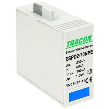 TRACON T2 AC típusú túlfeszültség levezető betét 70 NPE, Uc:275/255V; In:40kA; Imax:70kA; Up:1,7/1,5kV (ESPD2-70NPE)