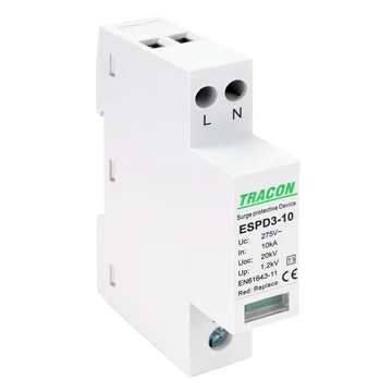 TRACON T3 AC típusú túlfeszültség levezető, egybeépített, Uc:275V; In:10kA; Uoc:20kV; Up:1,2kV; 2P (ESPD3-10-2P)