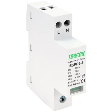 TRACON T3 AC típusú túlfeszültség levezető, egybeépített, Uc:275V; In:5kA; Uoc:10kV; Up:1,2kV; 2P (ESPD3-5-2P)