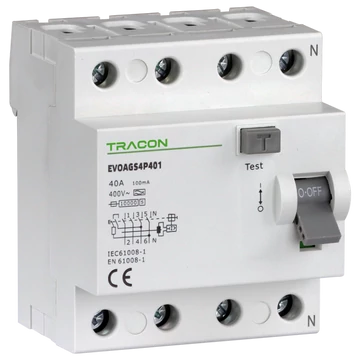 TRACON Áram-védőkapcsoló, 4 pólusú, 63A, 300mA, 10kA, A/S (EVOAGS4P633)