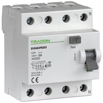 TRACON Áram-védőkapcsoló, 4 pólusú, 80A, 30mA, 10kA, AC (EVOAV4P8003)