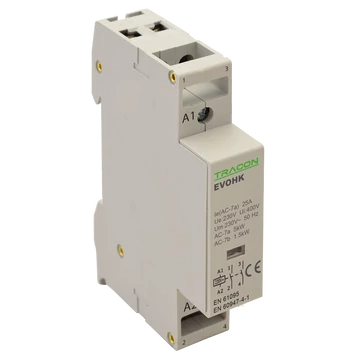TRACON Installációs kontaktor, 230V, 50Hz, 1 Mod, 1xNO+1xNC, AC1/AC7a, 25A, (EVOHK2-25V)