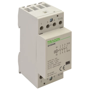 TRACON Installációs kontaktor, 230V, 50Hz, 2 Mod, 4xNO, AC1/AC7a, 25A, (EVOHK4-25)