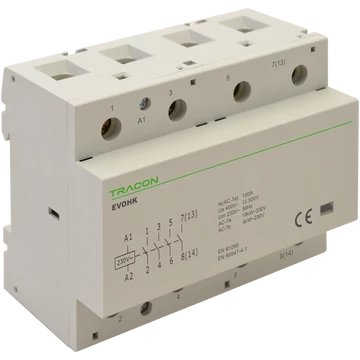 TRACON Installációs kontaktor,230V, 50Hz, 4 Mod, 4×NO, AC1/AC7a, 80A, (EVOHK4-80)