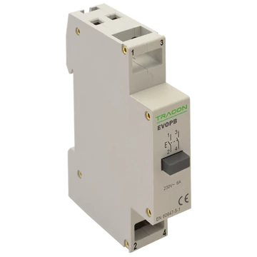 TRACON Moduláris nyomógomb, 230V, 50Hz, 2NO, Ith:16A, AC-14, Ie:6A (EVOPB)