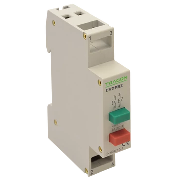 TRACON Moduláris nyomógomb, 230V, 50Hz, 1NO, 1NC, Ith:16A, AC-14, Ie:6A (EVOPB2)