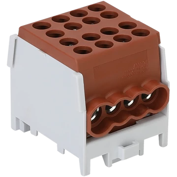 TRACON Főáramköri leágazó kapocs, sínre szerelhető, barna, 2.5-25mm2, max. 1000VAC/DC, max.101A (FLECU-25-16-4B)