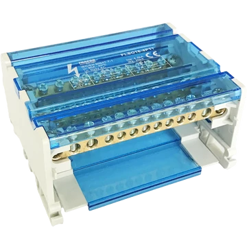 TRACON Moduláris elosztóblokk nyitható fedéllel, 3x16(10) mm2 / 8x10(6) mm2, 500VAC/DC, 80A (FLSO16-4P11)