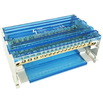 TRACON Moduláris elosztóblokk nyitható fedéllel, 4x16(10) mm2 / 12x10(6) mm2, 500VAC/DC, 80A (FLSO16-4P16)