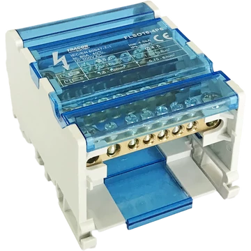 TRACON Moduláris elosztóblokk nyitható fedéllel, 1x16(10) mm2 / 5x10(6) mm2, 500VAC/DC, 80A (FLSO16-4P6)