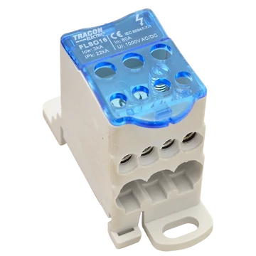 TRACON Fővezetéki leágazó sorkapocs nyitható fedéllel, 3x16(16)mm2 / 4x10(6)mm2, 1000VAC/DC, 80A (FLSO16)