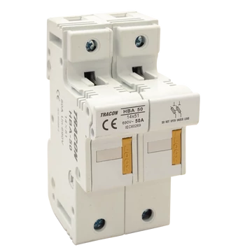 TRACON Szakaszolókapcsoló-biztosítóhengeres bizt.hoz, maszkolható, 50A, 14x51mm; Un=230V/400V (HBA-2P-50)