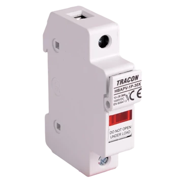 TRACON Szakaszolókapcsoló-biztosító hengeres bizt.hoz, PV, 30 A, 10x38, Un=1000 VDC, DC-20B, IP20 (HBAPV-1P-30X)