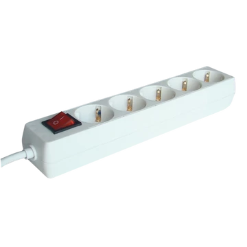 TRACON Hordozható elosztósáv kapcsolóval, normál, fehér,5×SCHUKO, 5m, max.16A, 250VAC, 3680W, 3x1,5mm2, H05VV-F (HK5-5M)