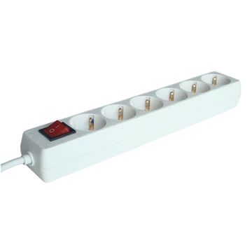 TRACON Hordozható elosztósáv kapcsolóval, normál, fehér, 6xSCHUKO, 3m, max.16A, 250VAC, 3680W, 3x1,5mm2, H05VV-F (HK6-3M)