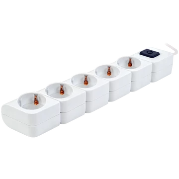 TRACON Hordozható elosztósáv kapcsolóval, fehér, 5xSCHUKO, 1,4m, max.16A, 250VAC, 3680W, 3x1mm2, H05VV-F (HKD-5)