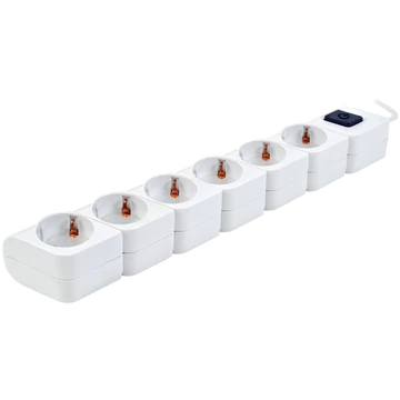 TRACON Hordozható elosztósáv kapcsolóval, fehér, 6xSCHUKO, 1,4m, max.16A, 250VAC, 3680W, 3x1mm2, H05VV-F (HKD-6)