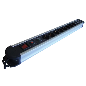 TRACON ALU 8-as elosztó kapcsoló + túlfesz + túláram + koax + tel védelem, 8xSCHUKO, 3m, max.16A, 250V, 3680W, H05VV-F (HKTM8-3M-KT-ALU)